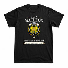 MacLeod of Lewis Modern Tartan Crest Mischief and Mayhem T-shirt