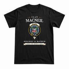 MacNeil of Barra Ancient Tartan Crest Mischief and Mayhem T-shirt