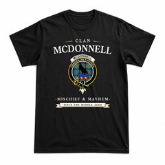 McDonnell of Glengarry Ancient Tartan Crest Mischief and Mayhem T-shirt