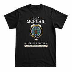 McPhail Hunting Ancient Tartan Crest Mischief and Mayhem T-shirt