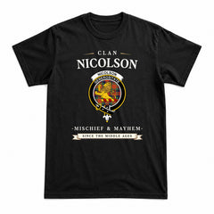 Nicolson Ancient Tartan Crest Mischief and Mayhem T-shirt