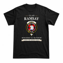 Ramsay Modern Tartan Crest Mischief and Mayhem T-shirt