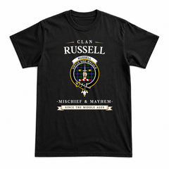 Russell Modern Tartan Crest Mischief and Mayhem T-shirt