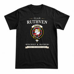Ruthven Modern Tartan Crest Mischief and Mayhem T-shirt