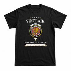 Sinclair Ancient Tartan Crest Mischief and Mayhem T-shirt