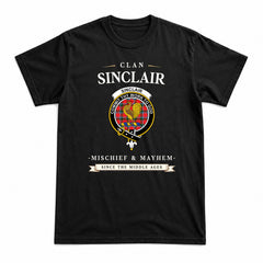 Sinclair Modern Tartan Crest Mischief and Mayhem T-shirt