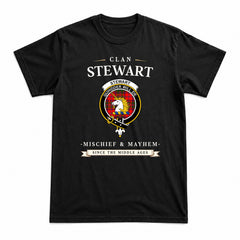 Stewart of Appin Modern Tartan Crest Mischief and Mayhem T-shirt