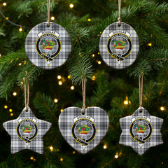Douglas Grey Modern Tartan Crest Christmas Ceramic Ornament
