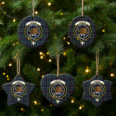 Leslie Hunting Modern Tartan Crest Christmas Ceramic Ornament