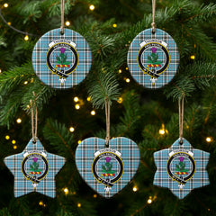 Thomson Blue Tartan Crest Christmas Ceramic Ornament