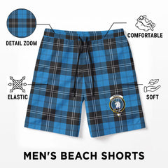 Ramsay Blue Ancient Tartan Crest Men's Beach Shorts