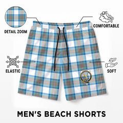 Stewart Muted Blue Tartan Crest Men's Beach Shorts