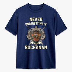 Buchanan Old Set Weathered Tartan Crest 2D T-shirt - Never Underestimate Style