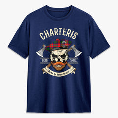 Charteris (Earl of Wemyss) Tartan Crest 2D T-shirt - Alba Skull Style