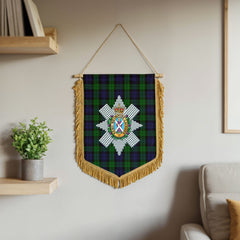 Black Watch Tartan Crest Wall Hanging Banner - Wood Pole