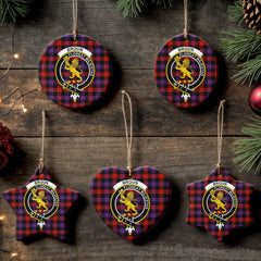 Broun Modern Tartan Crest Christmas Ceramic Ornament
