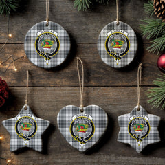 Douglas Grey Modern Tartan Crest Christmas Ceramic Ornament