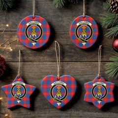 Galloway Red Tartan Crest Christmas Ceramic Ornament