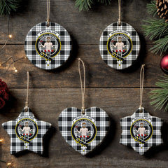 MacFarlane Black - White Tartan Crest Christmas Ceramic Ornament