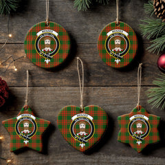 Menzies Green Modern Tartan Crest Christmas Ceramic Ornament