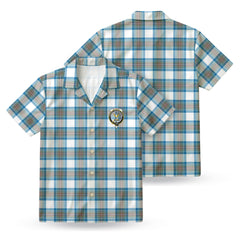 Stewart Muted Blue Tartan Crest Hawaiian Shirt