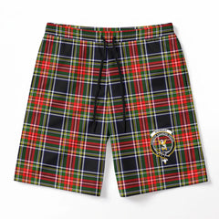 Stewart Black Tartan Crest Men's Beach Shorts