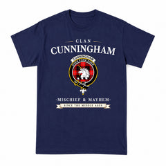 Cunningham Modern Tartan Crest Mischief and Mayhem T-shirt