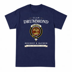 Drummond Clan Tartan Crest Mischief and Mayhem T-shirt