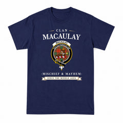 MacAulay Ancient Tartan Crest Mischief and Mayhem T-shirt