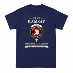Ramsay Modern Tartan Crest Mischief and Mayhem T-shirt