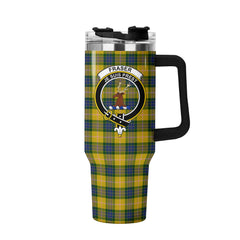 Fraser (of Lovat) Yellow Tartan Crest 40 oz Insulated Tumbler with Handle