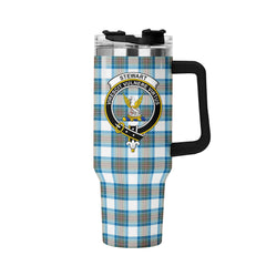 Stewart Muted Blue Tartan Crest 40 oz Insulated Tumbler with Handle