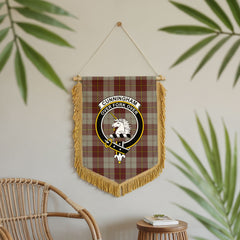 Cunningham Burgundy Dancers Tartan Crest Wall Hanging Banner - Wood Pole