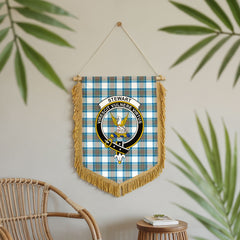 Stewart Muted Blue Tartan Crest Wall Hanging Banner - Wood Pole