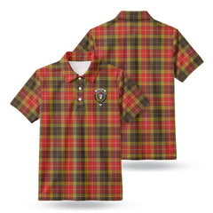 Buchanan Old Set Weathered Tartan Crest Birdseye Mesh Polo Shirt