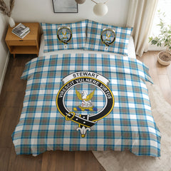 Stewart Muted Blue Tartan Crest Bedding Set
