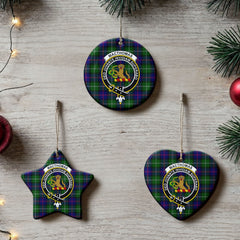MacThomas Modern Tartan Crest Christmas Ceramic Ornament