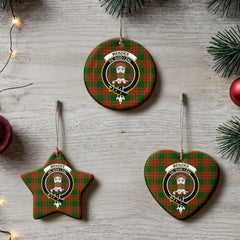 Menzies Green Modern Tartan Crest Christmas Ceramic Ornament