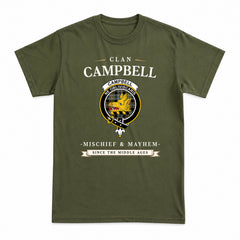 Campbell Argyll Weathered Tartan Crest Mischief and Mayhem T-shirt