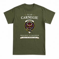 Carnegie Modern Tartan Crest Mischief and Mayhem T-shirt