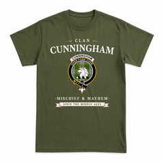 Cunningham Dress Green Dancers Tartan Crest Mischief and Mayhem T-shirt