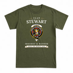 Stewart Black Tartan Crest Mischief and Mayhem T-shirt