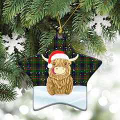 Reid Green Tartan Christmas Ceramic Ornament - Highland Cows Style