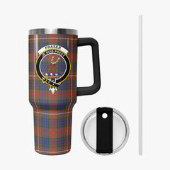 Fraser (of Lovat) Hunting Modern Tartan Crest 40 oz Insulated Tumbler with Handle