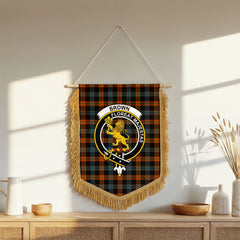 Brown Ancient Tartan Crest Wall Hanging Banner - Wood Pole