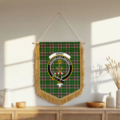 Gray Hunting Tartan Crest Wall Hanging Banner - Wood Pole