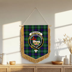 McDonald of the Isles Hunting Modern Tartan Crest Wall Hanging Banner - Wood Pole