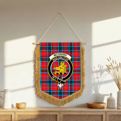 McTavish Modern Tartan Crest Wall Hanging Banner - Wood Pole