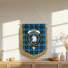 Ramsay Blue Ancient Tartan Crest Wall Hanging Banner - Wood Pole