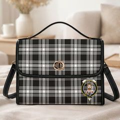 Menzies Black - White Modern Tartan Crest Satchel Bag